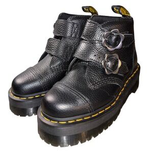 Dr. Martens Devon Flower Platform Boots Size 5 Black Milled Nappa Leather New